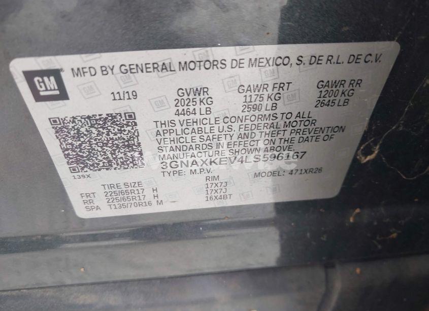 Photo 9 of 2020 Chevrolet Equinox FWD LT 1.5L TURBO (VIN 3GNAXKEV4LS596167)