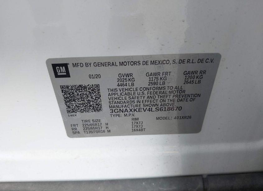 Photo 9 of 2020 Chevrolet Equinox FWD LT 1.5L TURBO (VIN 3GNAXKEV4LS618670)