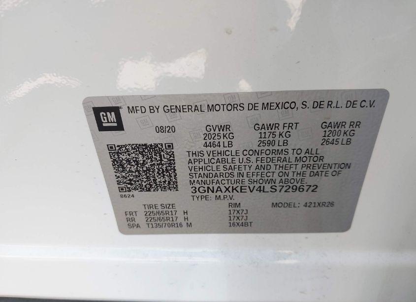 Photo 9 of 2020 Chevrolet Equinox FWD LT 1.5L TURBO (VIN 3GNAXKEV4LS729672)