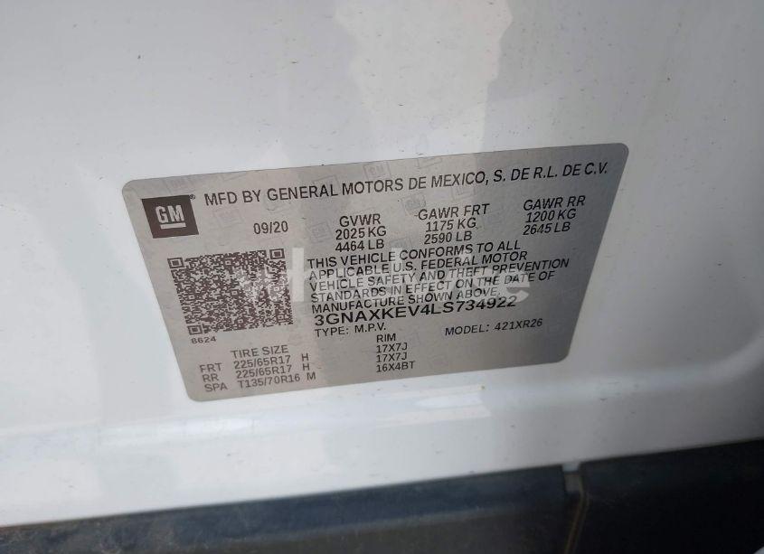 Photo 9 of 2020 Chevrolet Equinox FWD LT 1.5L TURBO (VIN 3GNAXKEV4LS734922)