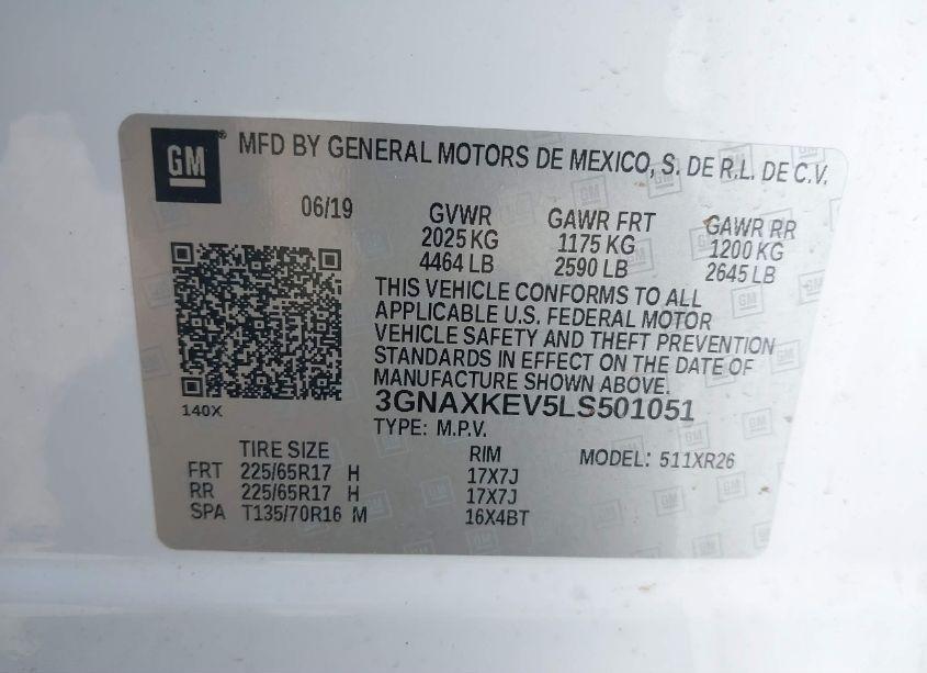 Photo 9 of 2020 Chevrolet Equinox FWD LT 1.5L TURBO (VIN 3GNAXKEV5LS501051)