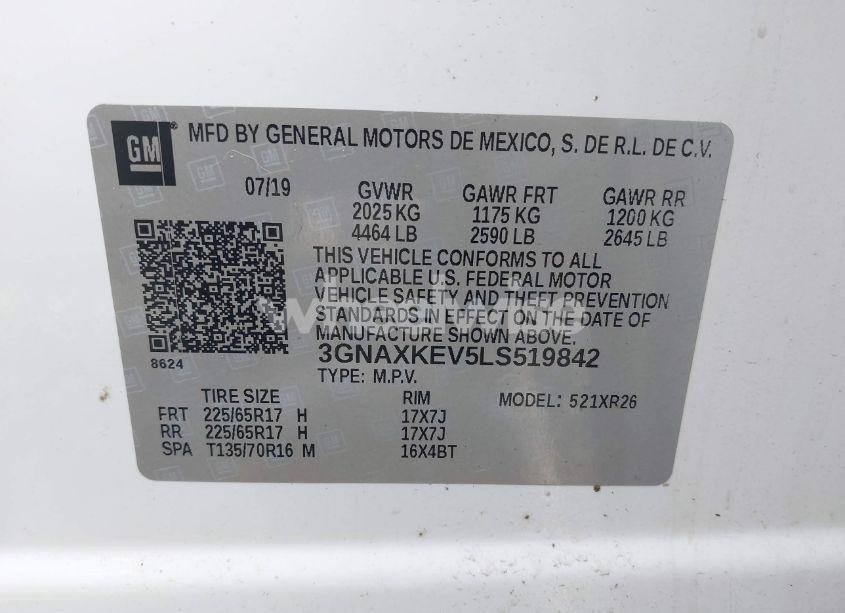 Photo 9 of 2020 Chevrolet Equinox FWD LT 1.5L TURBO (VIN 3GNAXKEV5LS519842)