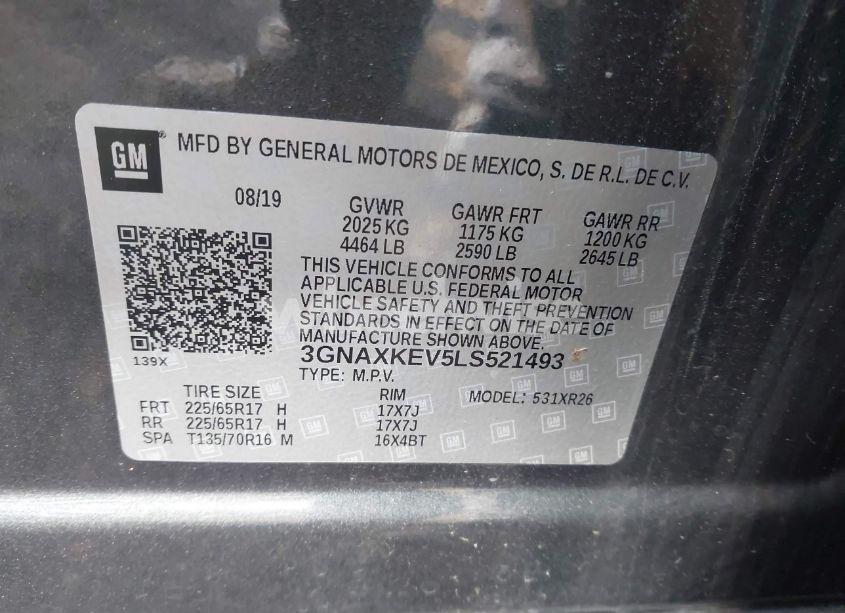 Photo 9 of 2020 Chevrolet Equinox FWD LT 1.5L TURBO (VIN 3GNAXKEV5LS521493)