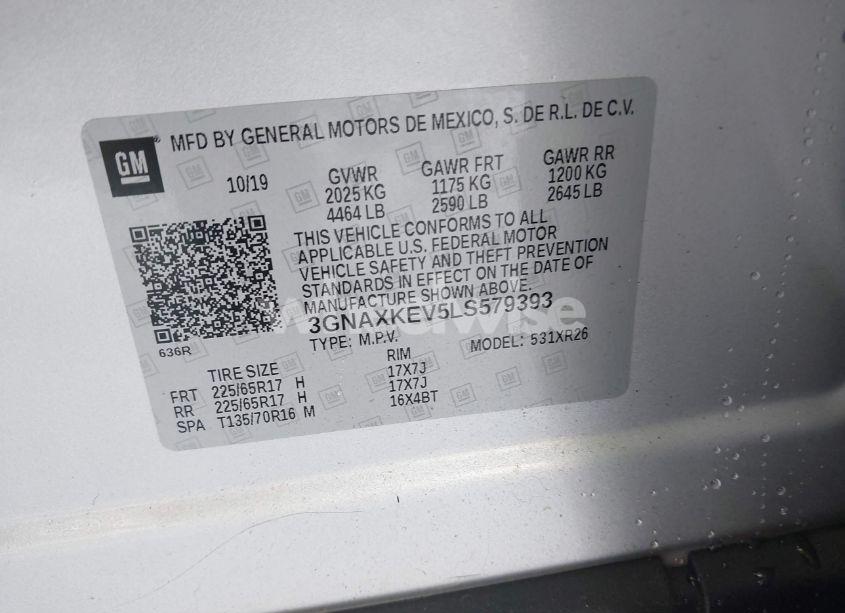 Photo 9 of 2020 Chevrolet Equinox FWD LT 1.5L TURBO (VIN 3GNAXKEV5LS579393)