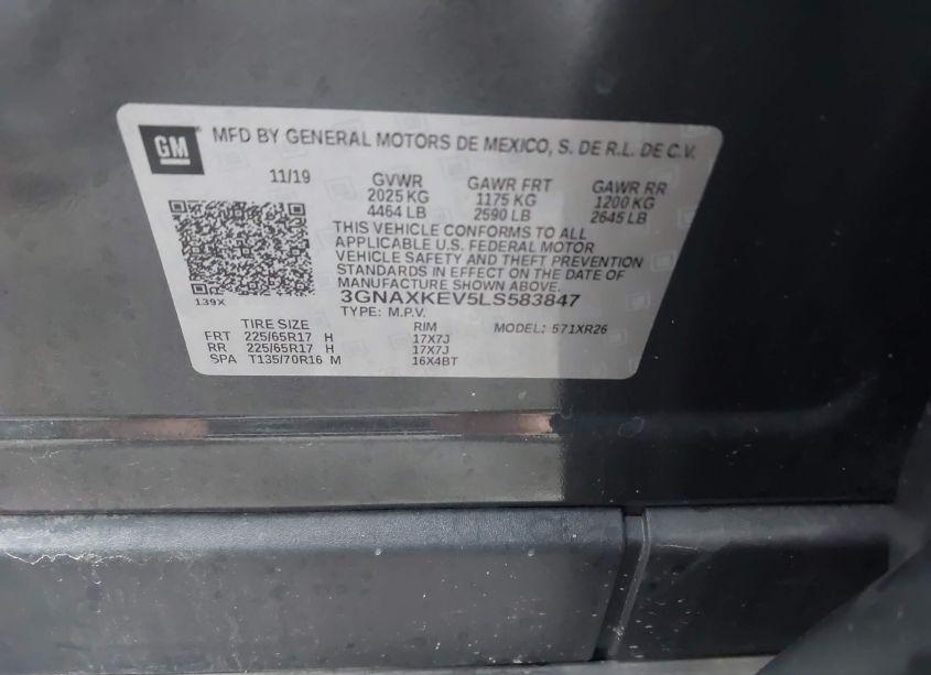 Photo 9 of 2020 Chevrolet Equinox FWD LT 1.5L TURBO (VIN 3GNAXKEV5LS583847)