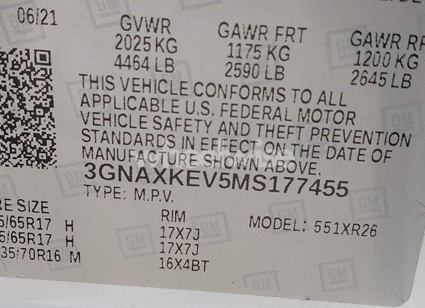 Photo 9 of 2021 Chevrolet Equinox FWD LT (VIN 3GNAXKEV5MS177455)