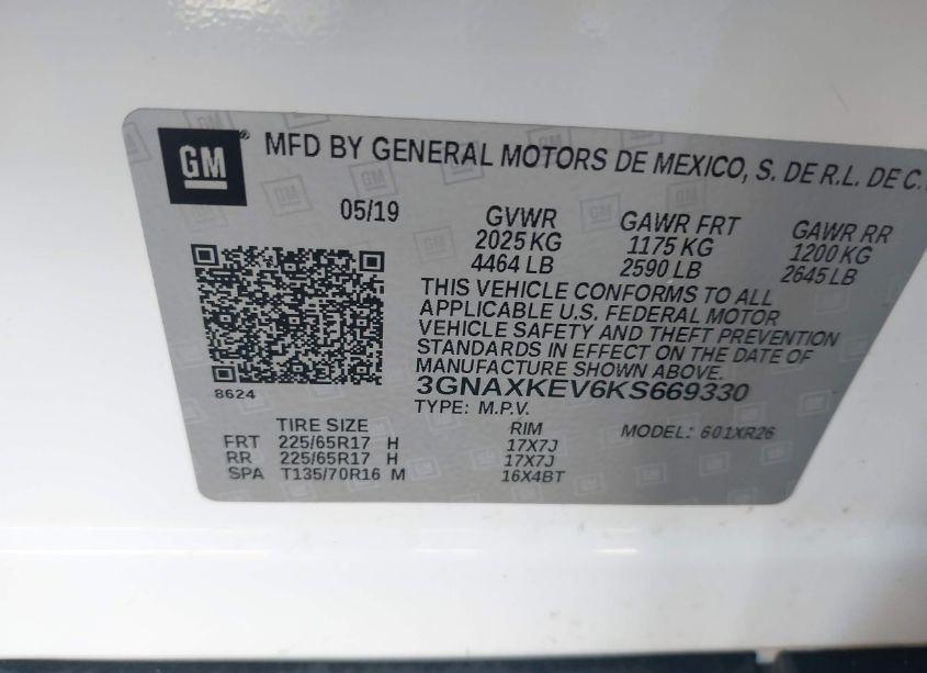 Photo 9 of 2019 Chevrolet Equinox LT (VIN 3GNAXKEV6KS669330)