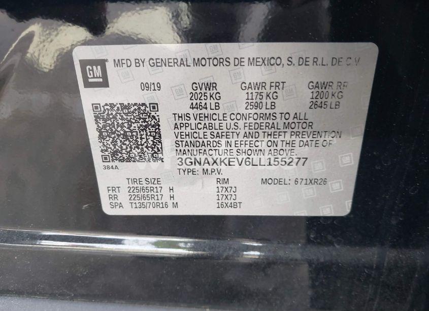 Photo 9 of 2020 Chevrolet Equinox FWD LT 1.5L TURBO (VIN 3GNAXKEV6LL155277)