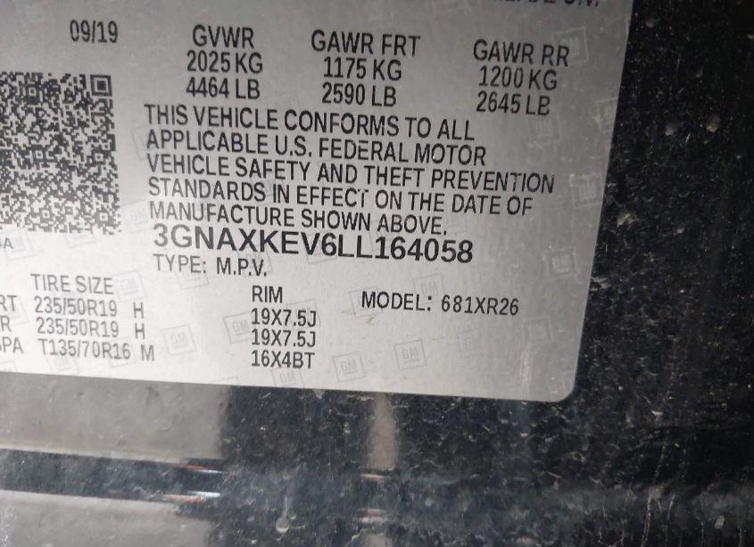 Photo 9 of 2020 Chevrolet Equinox FWD LT 1.5L TURBO (VIN 3GNAXKEV6LL164058)