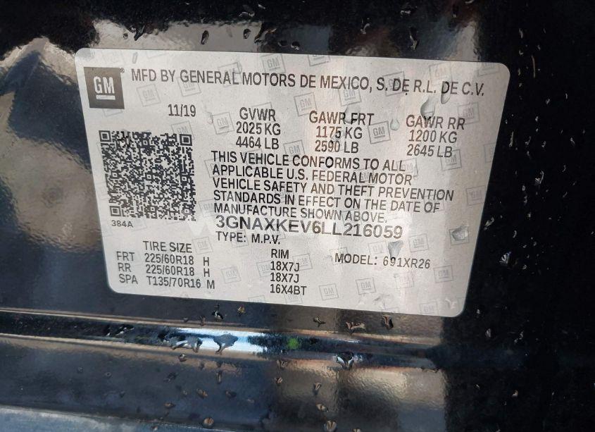 Photo 9 of 2020 Chevrolet Equinox FWD LT 1.5L TURBO (VIN 3GNAXKEV6LL216059)