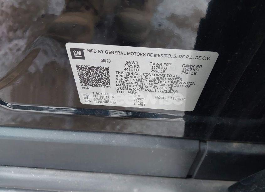 Photo 9 of 2020 Chevrolet Equinox FWD LT 1.5L TURBO (VIN 3GNAXKEV6LL321328)