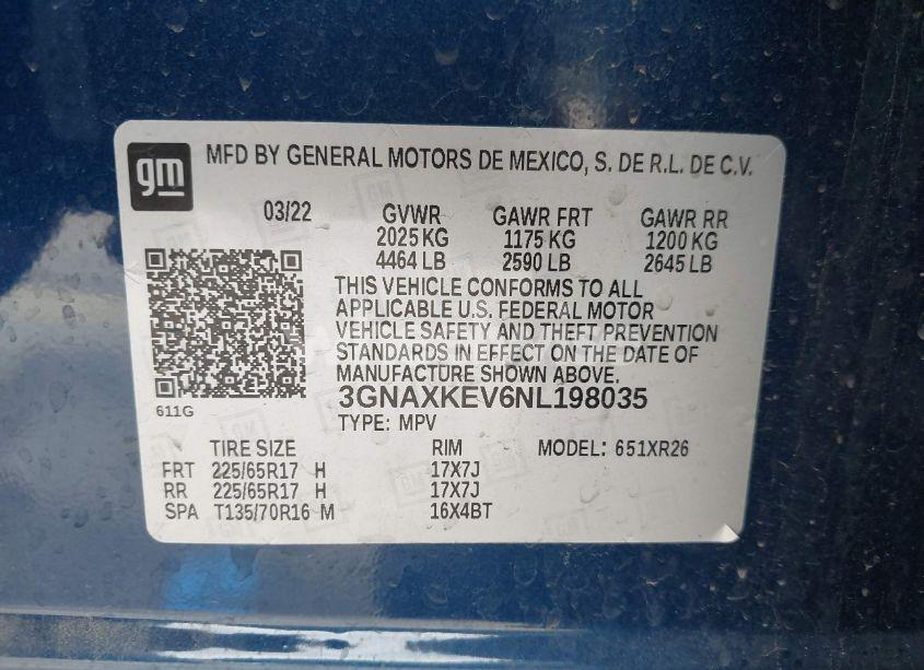 Photo 9 of 2022 Chevrolet Equinox FWD LT (VIN 3GNAXKEV6NL198035)