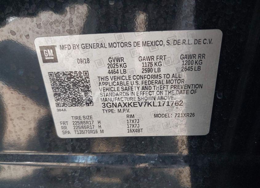 Photo 9 of 2019 Chevrolet Equinox LT (VIN 3GNAXKEV7KL171762)