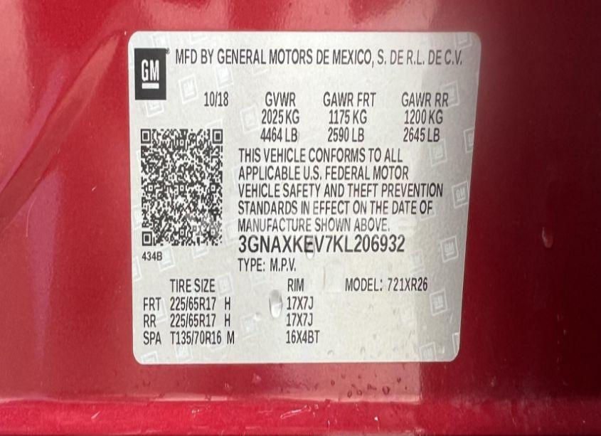 Photo 9 of 2019 Chevrolet Equinox LT (VIN 3GNAXKEV7KL206932)