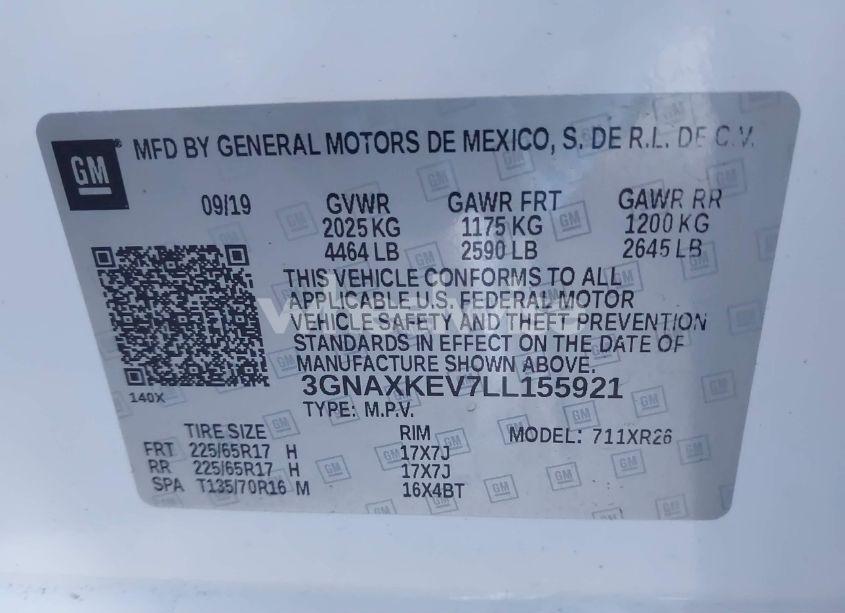 Photo 9 of 2020 Chevrolet Equinox FWD LT 1.5L TURBO (VIN 3GNAXKEV7LL155921)
