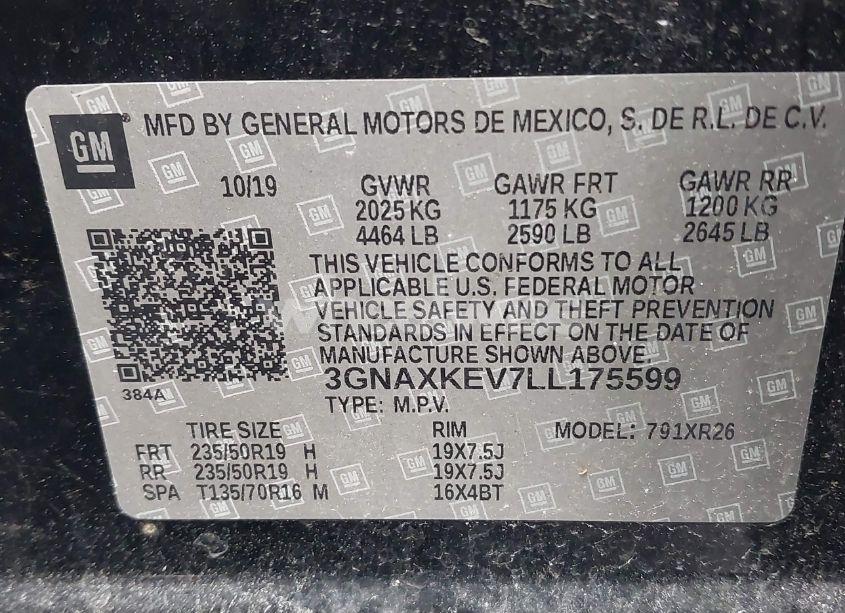 Photo 9 of 2020 Chevrolet Equinox FWD LT 1.5L TURBO (VIN 3GNAXKEV7LL175599)