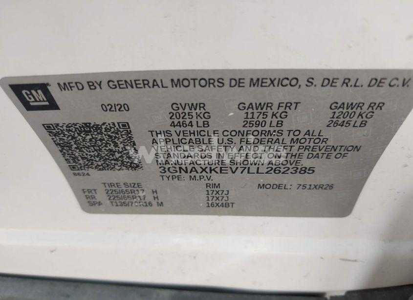 Photo 9 of 2020 Chevrolet Equinox FWD LT 1.5L TURBO (VIN 3GNAXKEV7LL262385)