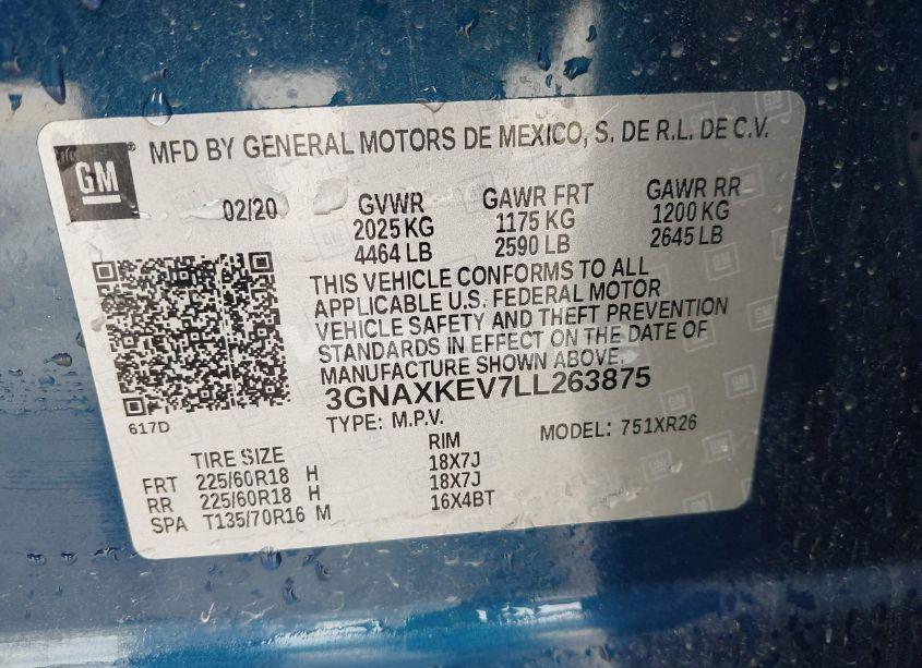 Photo 9 of 2020 Chevrolet Equinox FWD LT 1.5L TURBO (VIN 3GNAXKEV7LL263875)