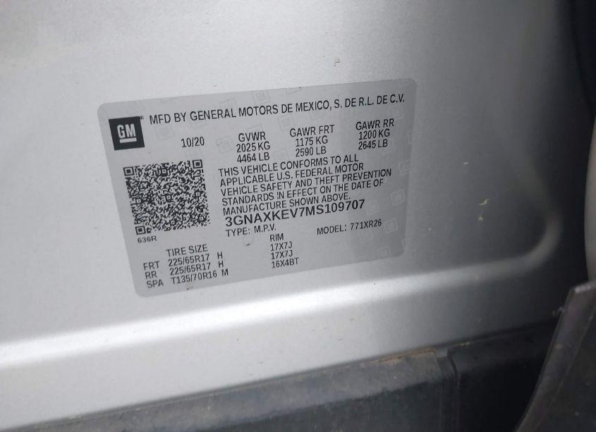 Photo 9 of 2021 Chevrolet Equinox FWD LT (VIN 3GNAXKEV7MS109707)