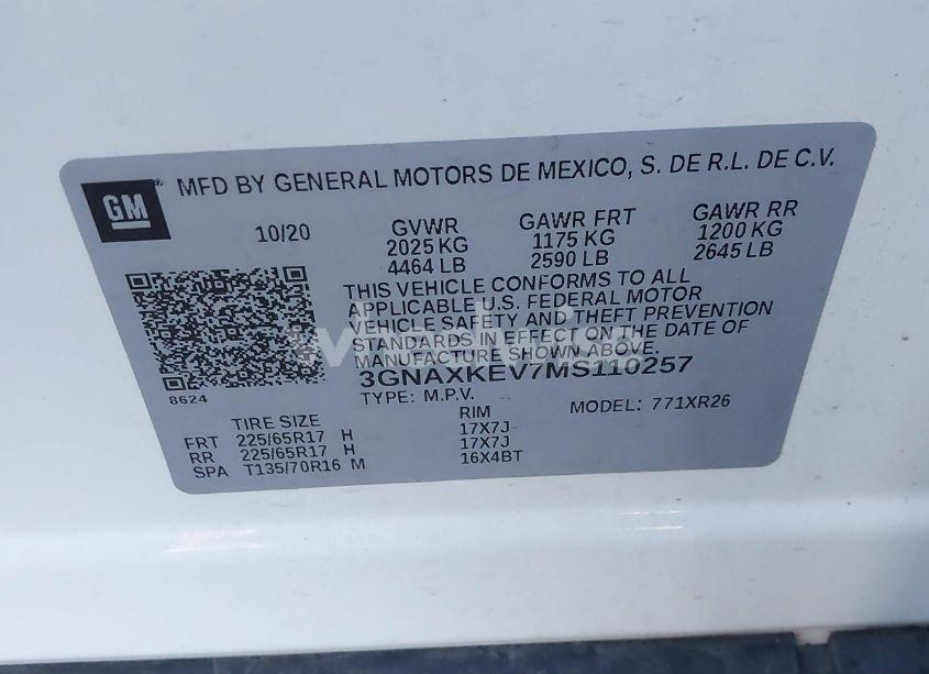 Photo 9 of 2021 Chevrolet Equinox FWD LT (VIN 3GNAXKEV7MS110257)