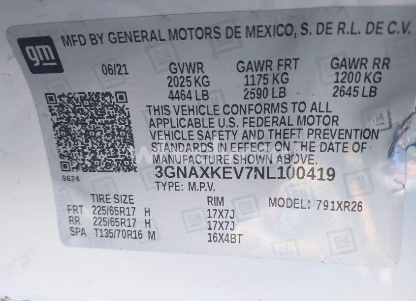 Photo 9 of 2022 Chevrolet Equinox FWD LT (VIN 3GNAXKEV7NL100419)