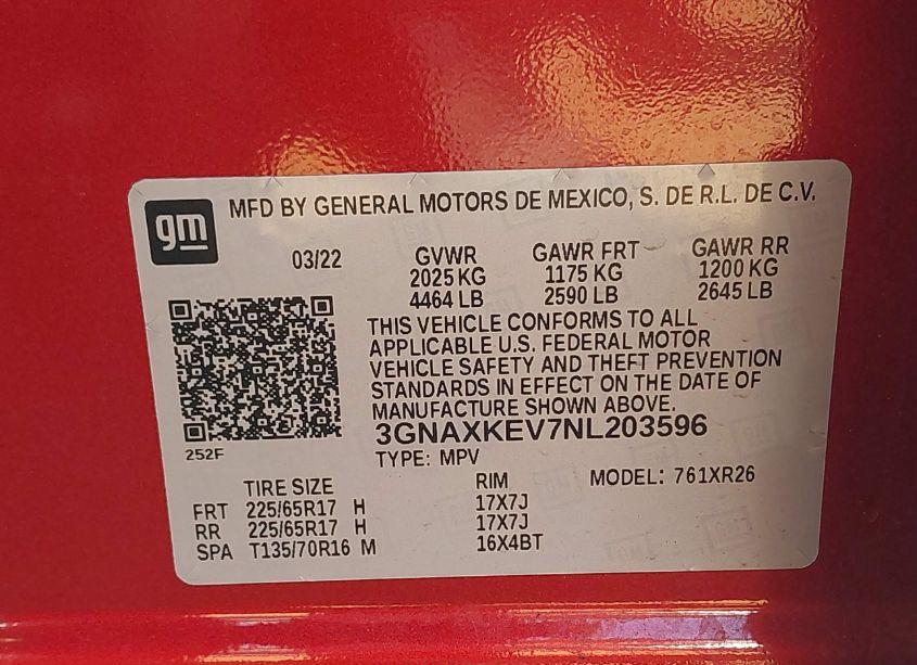 Photo 9 of 2022 Chevrolet Equinox FWD LT (VIN 3GNAXKEV7NL203596)