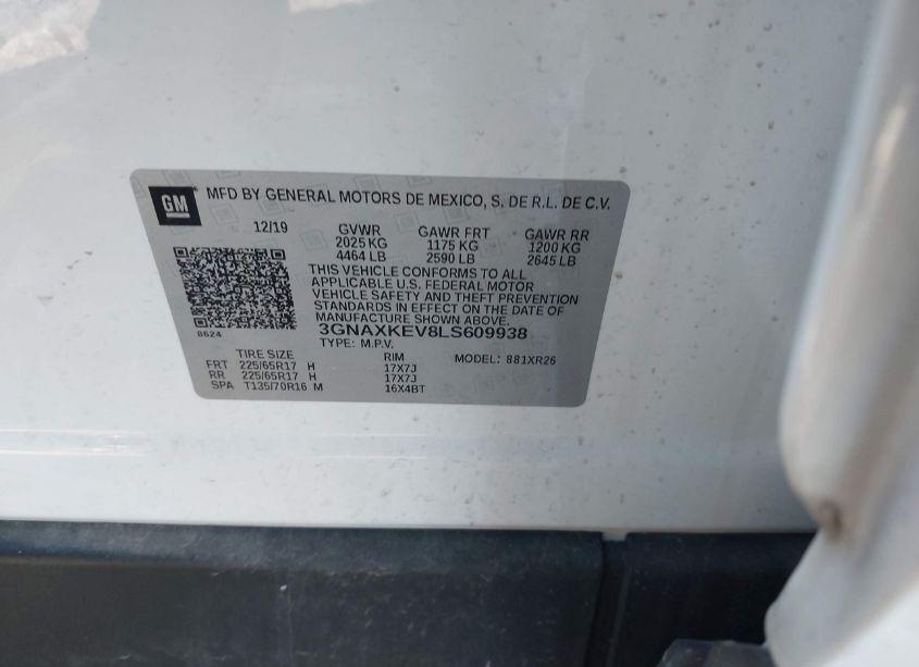 Photo 9 of 2020 Chevrolet Equinox FWD LT 1.5L TURBO (VIN 3GNAXKEV8LS609938)