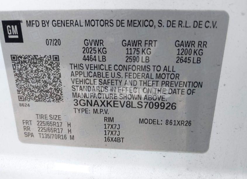 Photo 9 of 2020 Chevrolet Equinox FWD LT 1.5L TURBO (VIN 3GNAXKEV8LS709926)