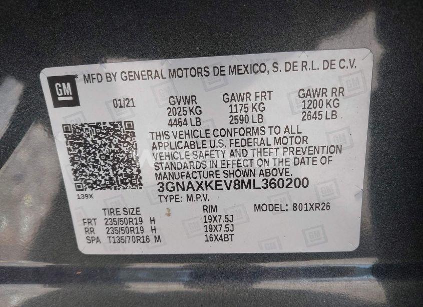 Photo 9 of 2021 Chevrolet Equinox FWD LT (VIN 3GNAXKEV8ML360200)