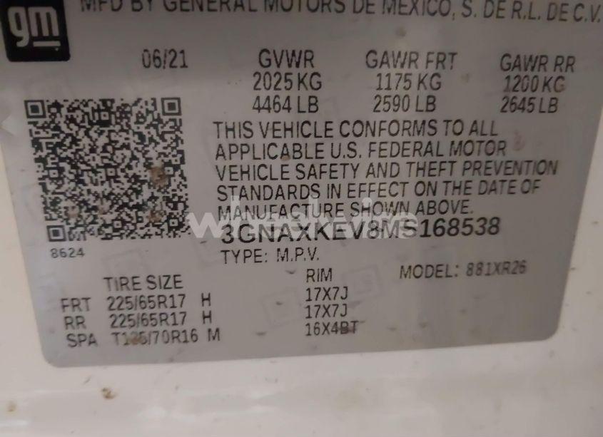 Photo 9 of 2021 Chevrolet Equinox (VIN 3GNAXKEV8MS168538)