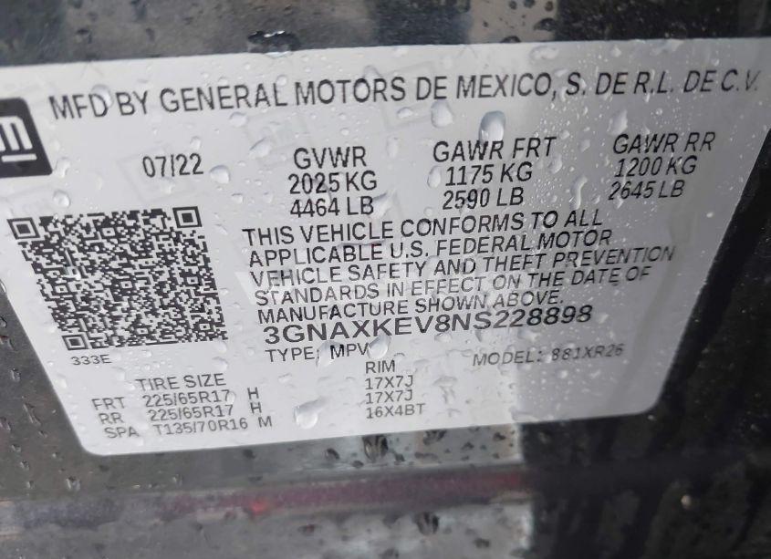 Photo 9 of 2022 Chevrolet Equinox FWD LT (VIN 3GNAXKEV8NS228898)