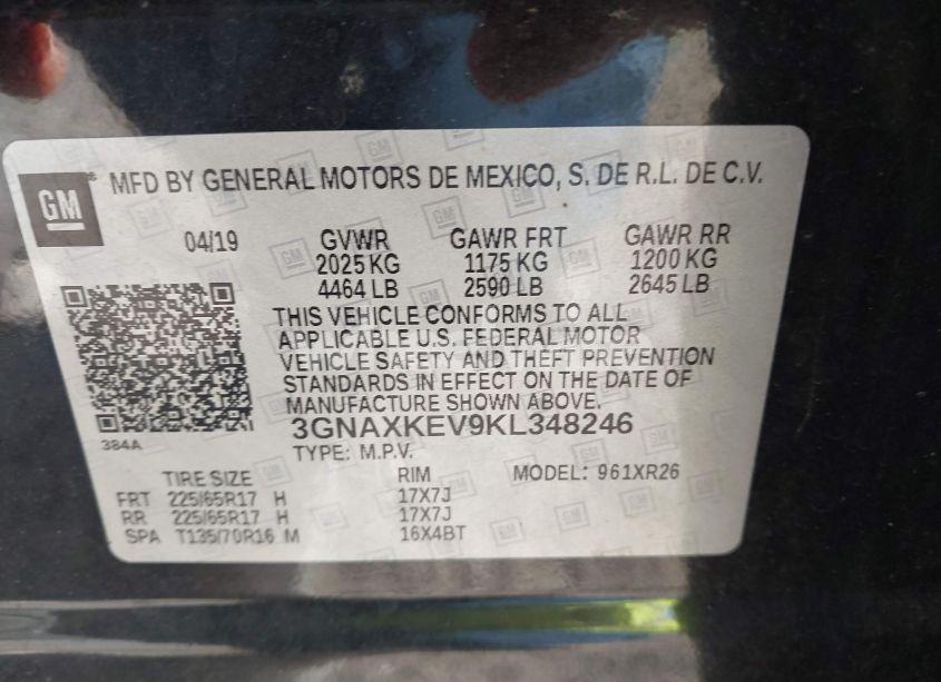 Photo 9 of 2019 Chevrolet Equinox LT (VIN 3GNAXKEV9KL348246)