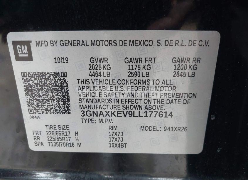 Photo 9 of 2020 Chevrolet Equinox FWD LT 1.5L TURBO (VIN 3GNAXKEV9LL177614)