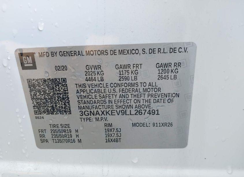 Photo 9 of 2020 Chevrolet Equinox FWD LT 1.5L TURBO (VIN 3GNAXKEV9LL267491)