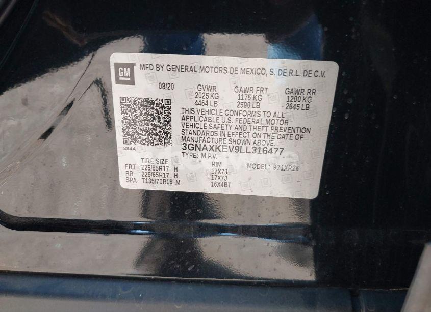 Photo 9 of 2020 Chevrolet Equinox FWD LT 1.5L TURBO (VIN 3GNAXKEV9LL316477)