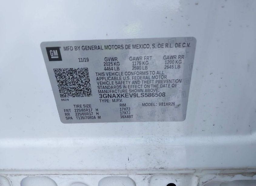 Photo 9 of 2020 Chevrolet Equinox FWD LT 1.5L TURBO (VIN 3GNAXKEV9LS586508)