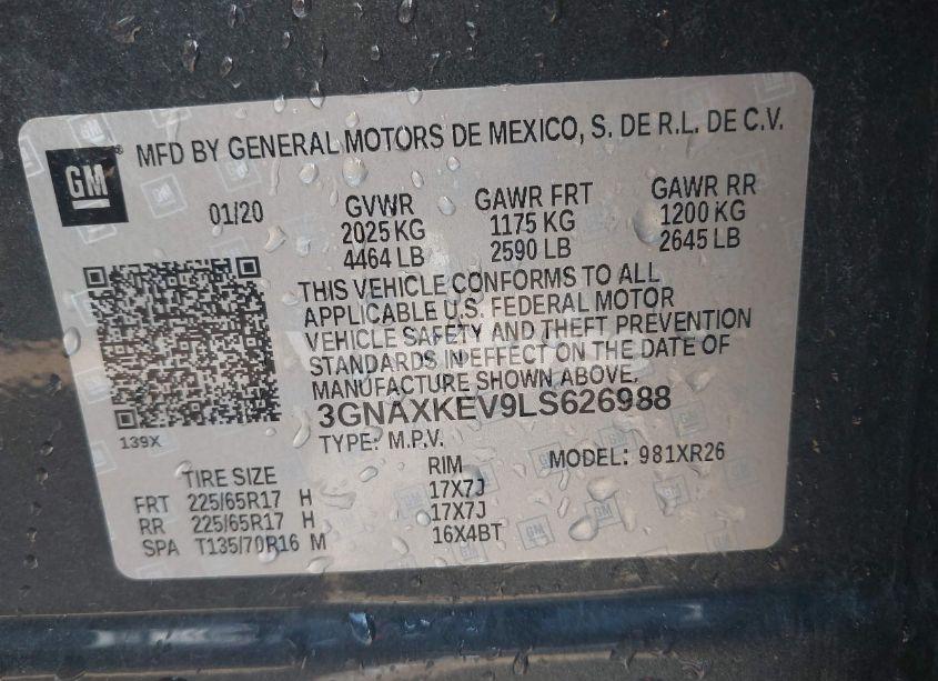 Photo 9 of 2020 Chevrolet Equinox FWD LT 1.5L TURBO (VIN 3GNAXKEV9LS626988)