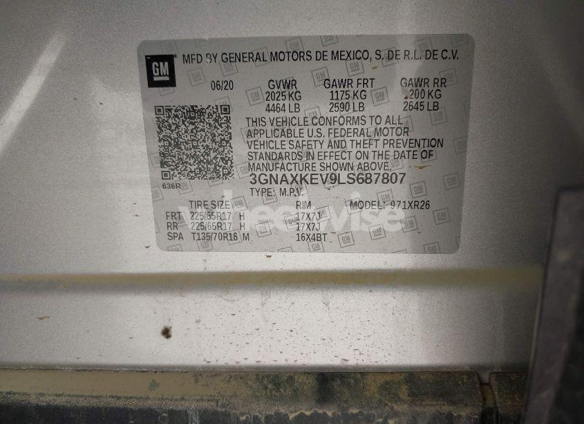 Photo 9 of 2020 Chevrolet Equinox FWD LT 1.5L TURBO (VIN 3GNAXKEV9LS687807)