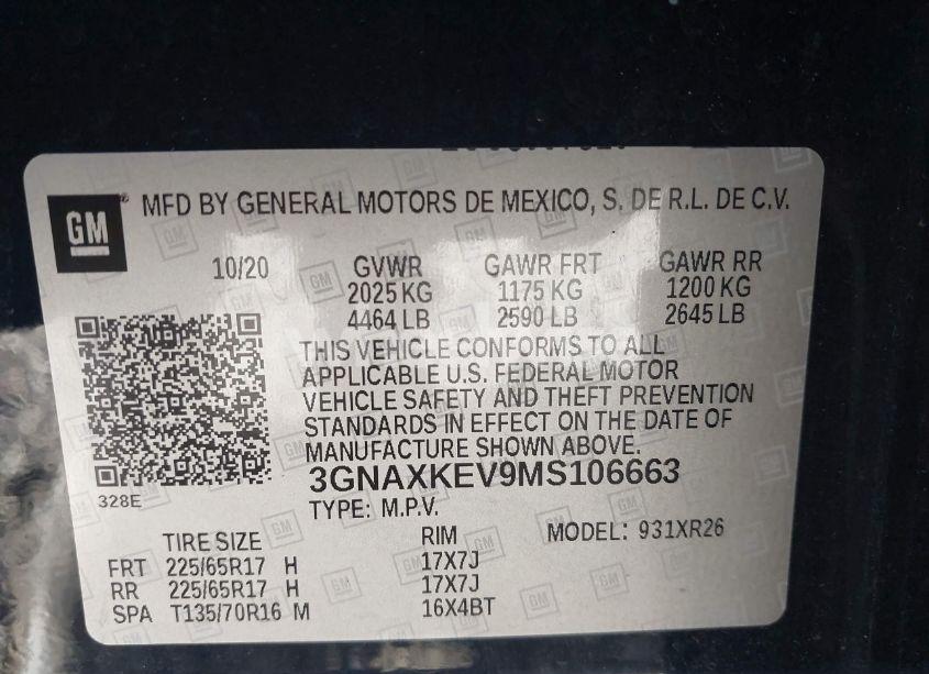 Photo 9 of 2021 Chevrolet Equinox FWD LT (VIN 3GNAXKEV9MS106663)