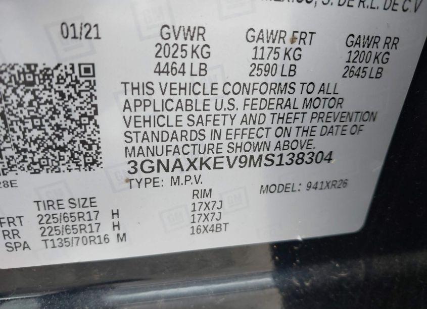 Photo 9 of 2021 Chevrolet Equinox FWD LT (VIN 3GNAXKEV9MS138304)