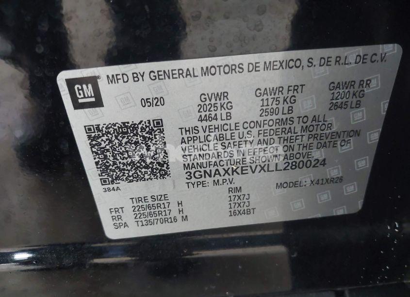 Photo 9 of 2020 Chevrolet Equinox FWD LT 1.5L TURBO (VIN 3GNAXKEVXLL280024)