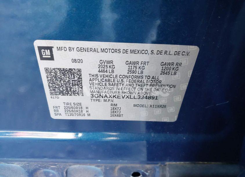 Photo 9 of 2020 Chevrolet Equinox FWD LT 1.5L TURBO (VIN 3GNAXKEVXLL334891)