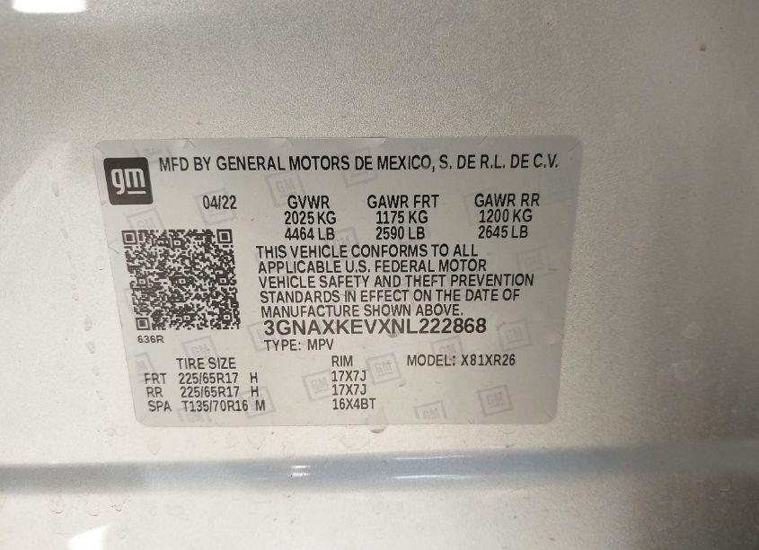 Photo 9 of 2022 Chevrolet Equinox FWD LT (VIN 3GNAXKEVXNL222868)