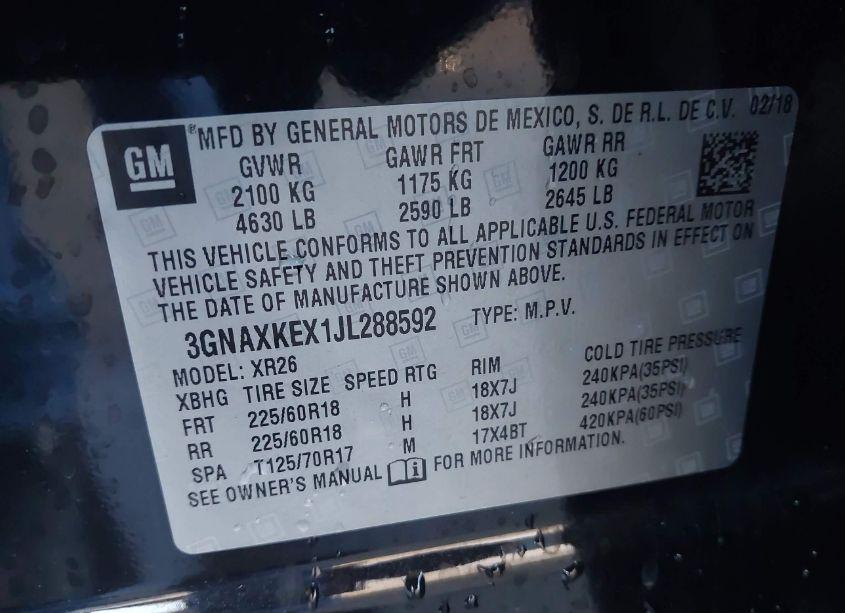 Photo 9 of 2018 Chevrolet Equinox LT (VIN 3GNAXKEX1JL288592)