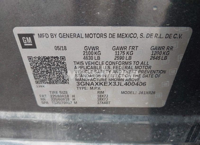 Photo 9 of 2018 Chevrolet Equinox LT (VIN 3GNAXKEX3JL400406)