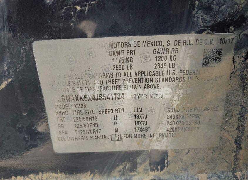 Photo 9 of 2018 Chevrolet Equinox LT (VIN 3GNAXKEX4JS541734)