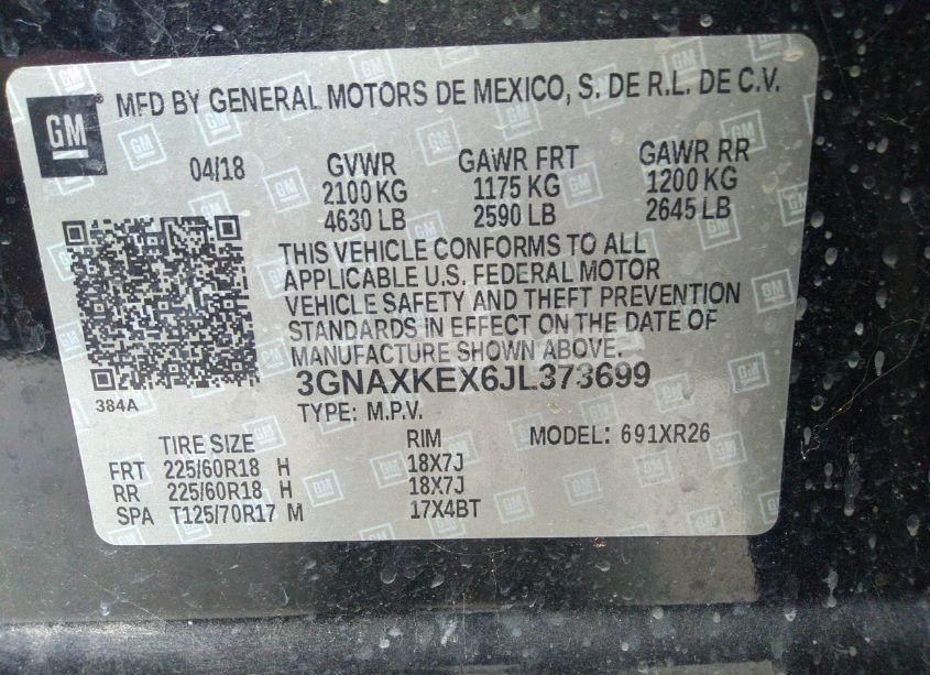 Photo 9 of 2018 Chevrolet Equinox LT (VIN 3GNAXKEX6JL373699)