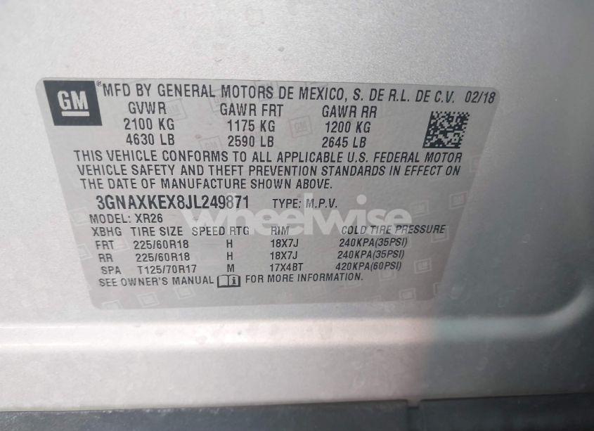 Photo 9 of 2018 Chevrolet Equinox LT (VIN 3GNAXKEX8JL249871)