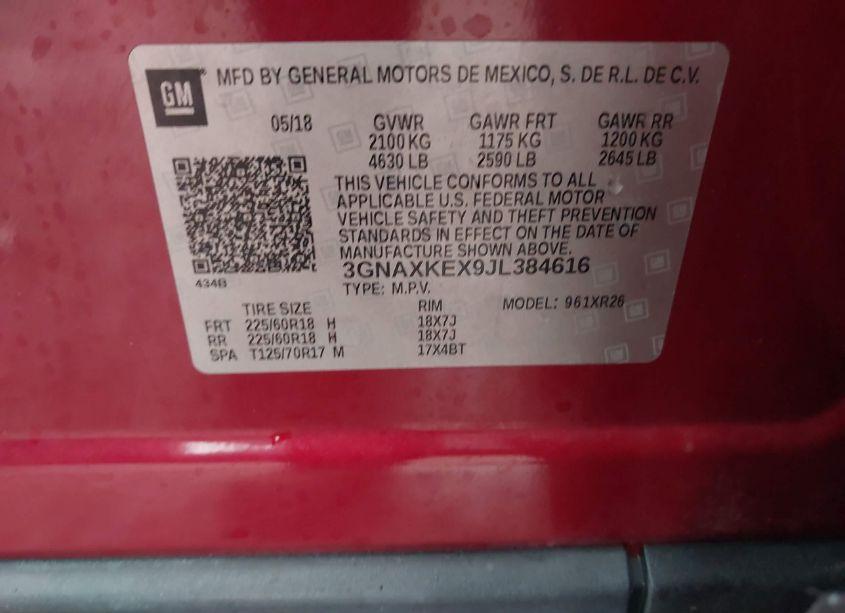 Photo 9 of 2018 Chevrolet Equinox LT (VIN 3GNAXKEX9JL384616)