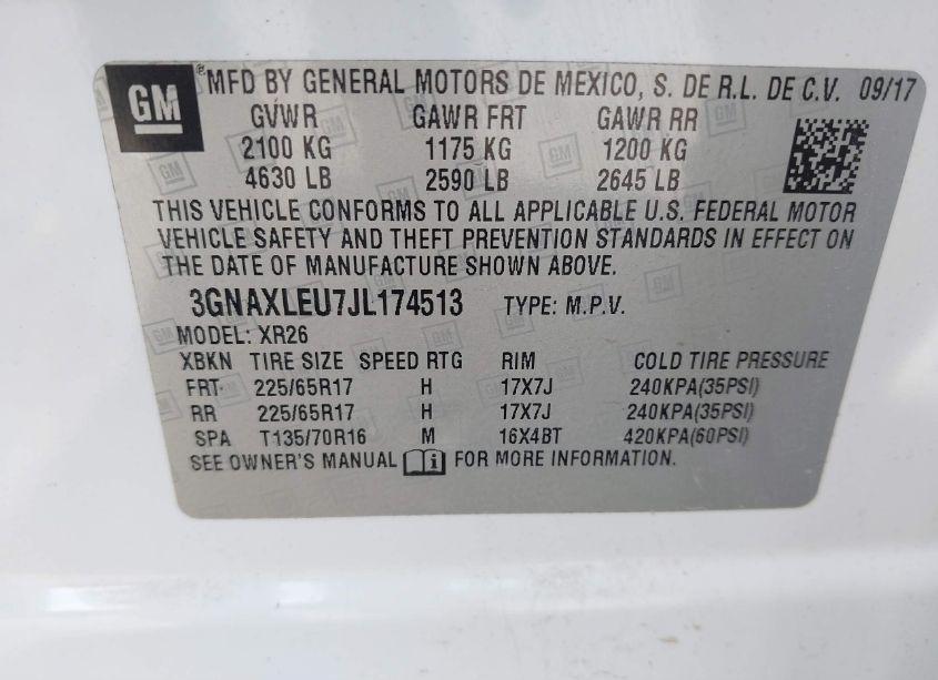 Photo 9 of 2018 Chevrolet Equinox LT (VIN 3GNAXLEU7JL174513)